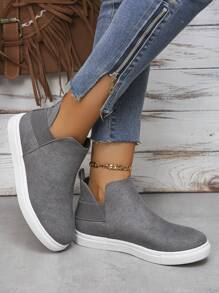Nuove Scarpe Grigie Da Donna Senza Stringhe (modello A Stivaletto) Altezza Media, Scarpe Casual Da Indossare In Autunno E Inverno
