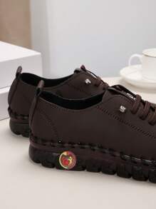 新款女士加大碼綁帶平底鞋,帶牛皮和防滑軟底,適合休閒穿著和手工製作 - 咖啡棕 - 查看 6