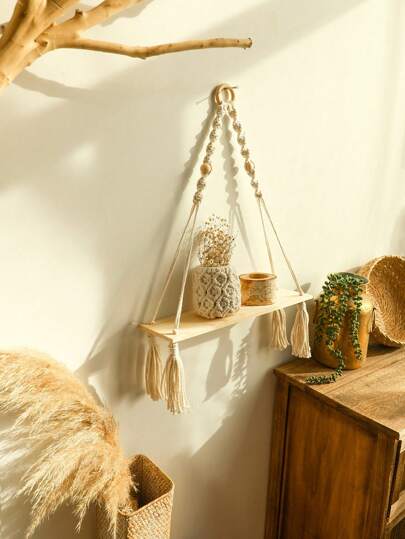 木质储物架、木质墙饰、转角悬浮架、壁挂式转角架、植物墙架、木质装饰品、壁挂式转角架、复古木质墙架，适用于浴室、厨房、卧室或客厅，秋季家居装饰，房间装饰