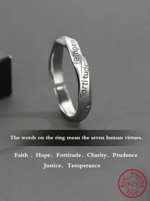 1 Anillo Ajustable Abierto Para Hombre De Plata S925 - Plata antigua - Ver 8