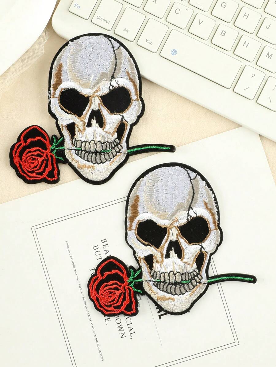 2 cái/bộ Thiết kế Skull Thêu Patch Sắt Đính đá Quần áo Mũ Phụ kiện Trang trí DIY - Nhiều màu - Xem 1