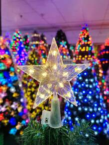 22cm/15cm圣诞树顶星，透明照明树顶灯，温暖/多彩的圣诞树装饰，电池盒开关可调节闪烁模式：1.快速闪烁，2.慢速闪烁，3.稳定亮起