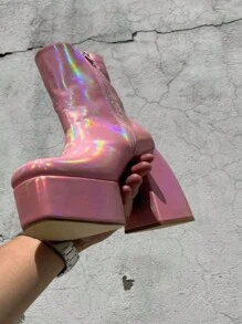 Botines de plataforma con cierre lateral tornasol - Rosa - Ver 2