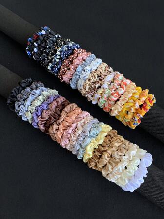 40 件/套简约精致纯色豹纹花卉发圈，多功能发饰发带，弹性发饰蝴蝶结装饰女士发圈，休闲