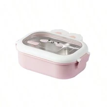 Cute Rabbit Shaped Stainless Steel Lunch Box With Dividers&Water Injection Heating&Buckle Lock Portable Bento Box For Students - Pink - View 8