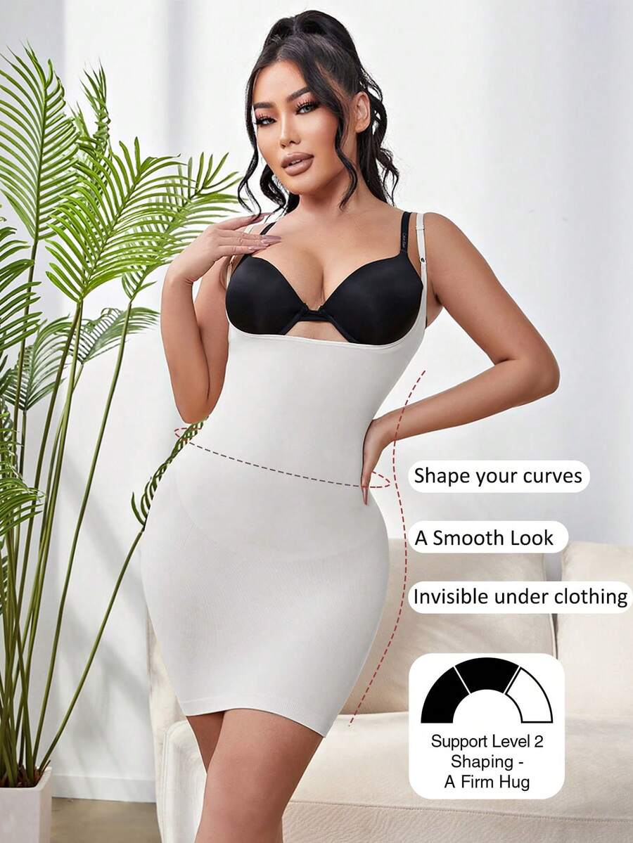 Suprenx 女士開叉塑身上衣裙，一件式全身包裹式塑身衣裙，腹部收腹控制緊身衣，帶可調節肩帶