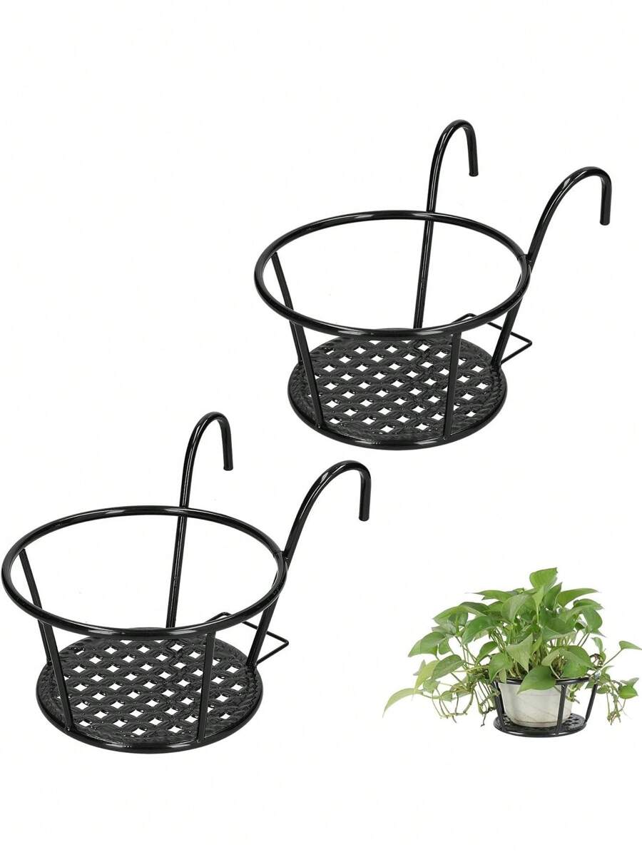 1PC Round Metal Hanging Railing Planters, Metal Iron Hanging Flower Pot