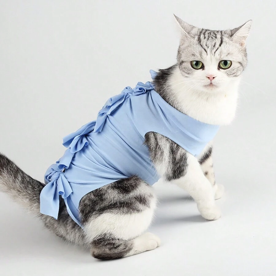 1pc Breathable Cat Spay Neuter Surgery Recovery Suit Kitten Weaning Clothes - Blue - View 1