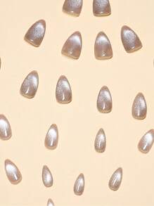 24pcs Short Almond Shaped Shiny Cat Eye False Nails, 1pc Tape And 1pc Nail File To Create Charming Manicure! Nail Art Supplies Set - Multicolor - View 5