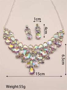 Fashionable Ab Rhinestone Waterdrop Shape Necklace And Earrings Set - AB color water drop shape - View 4