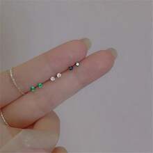 1pair 925 Sterling Silver Small Colored Diamond Single Dumbbell Stud Earrings Suitable For Women's Daily Wear