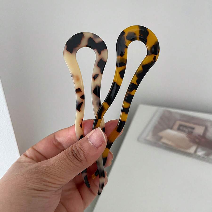 2入組醋酸乙酯製u型髮夾,波浪造型的女士髮飾