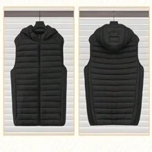 Men's Winter Vest With Diagonal Zipper Pockets. - Black - View 1