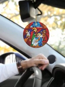 1pc Jesus Nativity Scene And Christmas Tree Ornament - Red - View 4