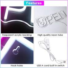 開業霓虹燈牌、寵物霓虹燈、led字燈牌,霓虹牆裝飾,適用於家居裝飾、臥室、俱樂部、沙龍、寵物店、室內牆面裝飾、客廳燈飾、聖誕派對、單身派對、生日派對、生日禮物,美麗的led藝術牆飾燈,支援5v Usb(42*15.7cm/16.5*6.6英寸,白色+粉色),10檔調光開關 - 粉色 - 查看 4