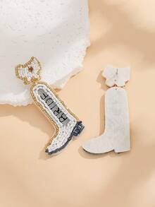 1對手工串珠靴子造型耳環,帶蝴蝶結細節 - 黑與白 - 查看 5