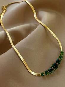 1 條不銹鋼蛇骨鏈,帶有玻璃鑲嵌裝飾,適合女士日常佩戴 - 金黃色 - 查看 10