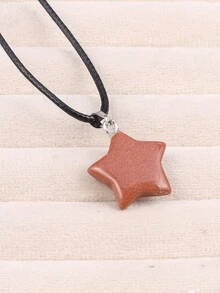 5入組/套天然石頭星形吊墜項鍊皮繩鏈45+5cm迷人的女士男士珠寶配飾,日常禮物 - 5件-20x20mm - 查看 24