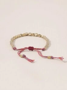 1pc Handmade Braided Copper Beads & Tassel Decor Bracelet - Multicolor - View 3