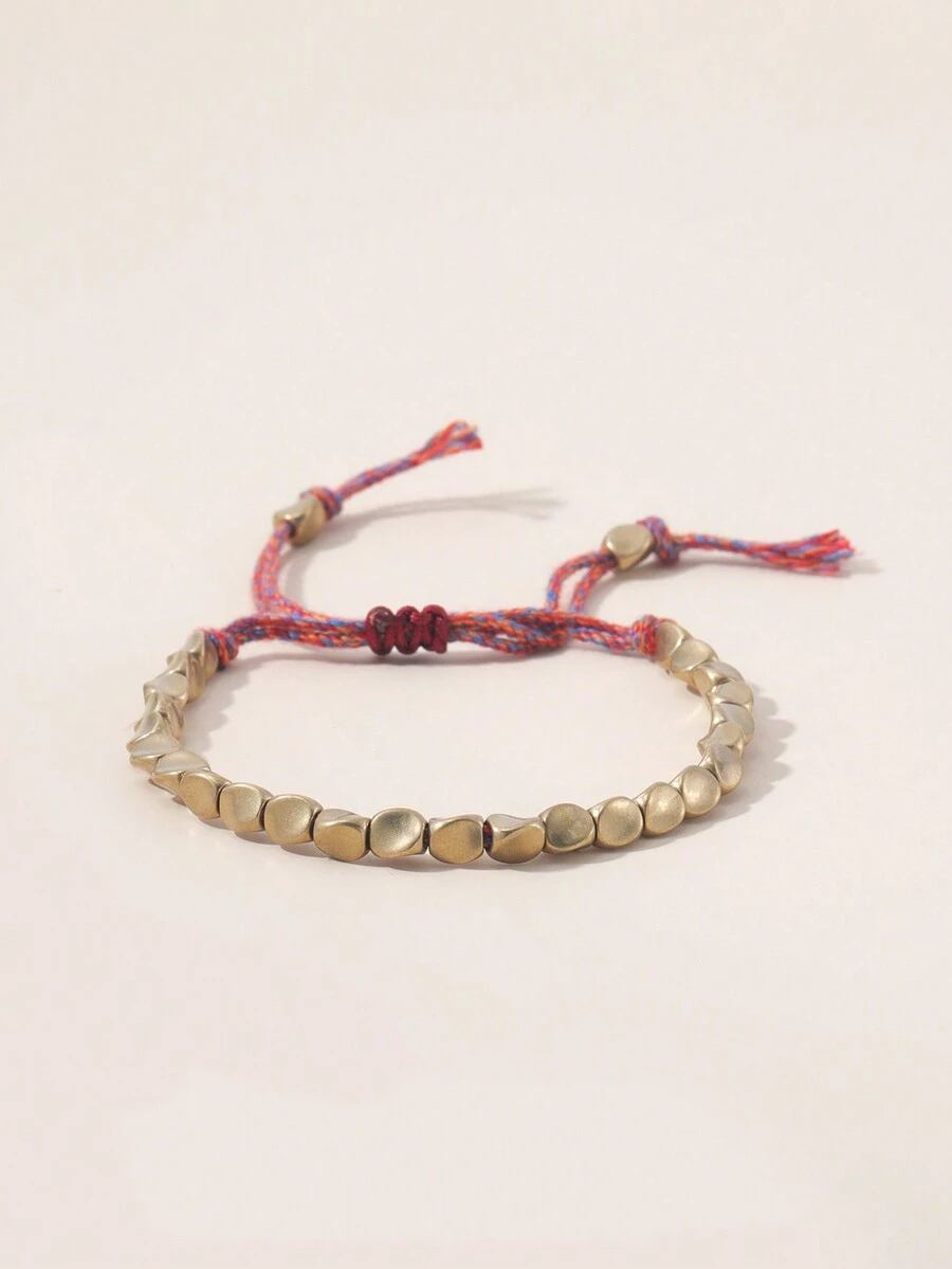 1pc Handmade Braided Copper Beads & Tassel Decor Bracelet - Multicolor - View 1