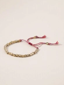 1pc Handmade Braided Copper Beads & Tassel Decor Bracelet - Multicolor - View 2