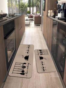 1pc Retro Kitchen Mat, Indoor Floor Mat, Restaurant Mat, Kitchen Decorative Mat, Floor Decorative - Maroon - View 2