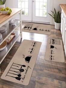 1pc Retro Kitchen Mat, Indoor Floor Mat, Restaurant Mat, Kitchen Decorative Mat, Floor Decorative - Maroon - View 1