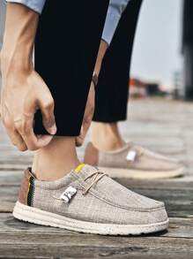 男士懶人鞋，滑入式，大尺碼、加大尺碼和超寬款的春季新款透氣運動和休閒鞋 - 卡其色 - 查看 1