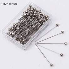 100pcs Colored Stainless Steel Garment Sewing Pins With Pearl Head, 3d Cutting, Handcraft Positioning, Secure Fastening, Packed In Box - Silver - View 1