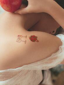 10 件裝卡通心形和紅唇圖案組合臨時防水紋身貼適用於肩部、頸部、鎖骨、手部、胸部、腹部、背部