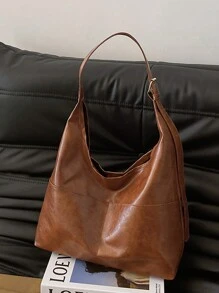 Túi Tote Đeo Vai Thời Trang Mùa Thu Đông Cao Cấp Màu Trơn Phong Cách Tối Giản Bằng Da Mềm Hàn Quốc Dung Tích Lớn Túi Tote Đeo Vai Hông Túi Mẹ - màu nâu - Xem 7