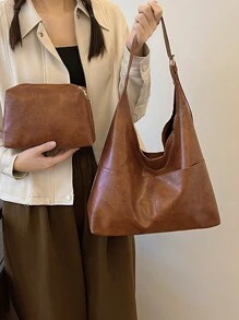 Túi Tote Đeo Vai Thời Trang Mùa Thu Đông Cao Cấp Màu Trơn Phong Cách Tối Giản Bằng Da Mềm Hàn Quốc Dung Tích Lớn Túi Tote Đeo Vai Hông Túi Mẹ - màu nâu - Xem 8