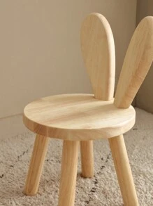 1pc Creative Small Wooden Stool With Rabbit Ear Design For Children To Change Shoes, Hallway. Natural Color, Minimalist Style