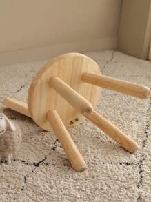 1pc Creative Small Wooden Stool With Rabbit Ear Design For Children To Change Shoes, Hallway. Natural Color, Minimalist Style
