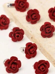 10pcs Rose Shaped Hair Clips For Women's Braids Hairstyles Boho Valentine's Day Valentines Claw Clips Hair Claws Hair Barrettes, School Stuff, Hair Accessories, Head Accessories, Hair Accessories For Women - Burgundy - View 5