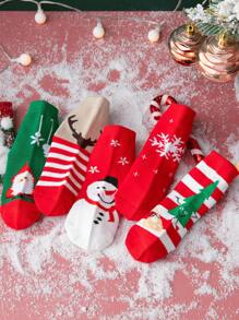 5雙幼童男女聖誕襪,紅色假日襪子帶有腳底和背面的大圖案,可愛和節日氣氛非常濃的襪子,有可愛的雪花、雪人、鹿、卡通聖誕老人、條紋和聖誕樹等圖案,適合秋冬穿著,是孩子們的完美聖誕禮物 - 彩色 - 查看 3