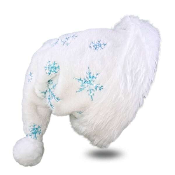 Brihasory Women Light Blue Snowflake Christmas Hat, White Plush Santa Hat For Women And Girls, Thickened Velvet Soft Inner Holiday Hat For Festival Prom New Year's Eve Party Favors Halloween