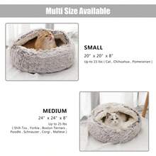 Calming Dog Beds & Cat Cave Bed with Hooded Cover,Removable Washable Round Beds for Small Medium Pets,Anti-Slip Fluffy Coved Bed for Improved Sleep,Fits up to 15/25 lbs Medium,24"x24" - 棕色 - 查看 7