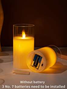 1pc Glass Electronic Flameless Candle Led Night Light With Swinging Flame Design - Beige - View 2