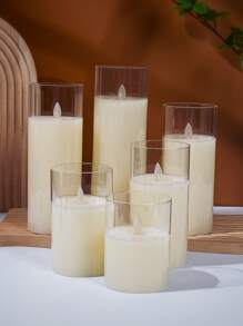 1pc Glass Electronic Flameless Candle Led Night Light With Swinging Flame Design - Beige - View 4