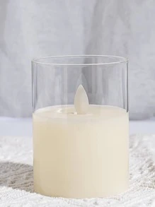 1pc Glass Electronic Flameless Candle Led Night Light With Swinging Flame Design - Beige - View 5