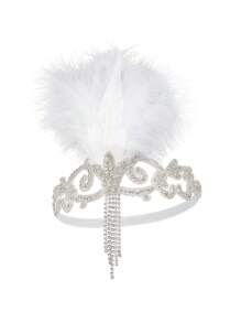 閃亮頭箍1920年代頭飾狂放的20年代鑲鑽羽毛了不起的盖茨比頭飾頭飾髮飾 - 白色 - 查看 2