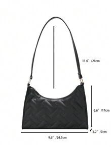 Solid Color Minimalist And Light Luxury Pressed Flower Shoulder Bag - Black - View 2
