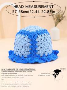 1pc Women's Handmade Crochet Multi-Color Floral Accent Y2K Style Casual Cute Bucket Hat For Daily Wear - Royal Blue - View 4