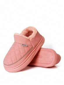 女款防水防滑室內外家居拖鞋,帶毛絨襯裡,防滑後跟套,腳線縫製,保暖,低幫簡約的船鞋,秋冬短靴 - 西瓜粉 - 查看 2