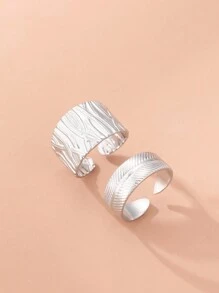 Aomogo 不銹鋼戒指2023新設計,復古油壓可調寬款時尚女士珠寶飾品,適合婚禮禮物 - 銀色 - 查看 5