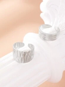 Aomogo 不銹鋼戒指2023新設計,復古油壓可調寬款時尚女士珠寶飾品,適合婚禮禮物 - 銀色 - 查看 6