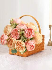 2入組/套復古風格6朵頭人造玫瑰花束,適用於家居裝飾,婚禮活動,新娘花束,桌面中心等 - 香檳色 - 查看 3