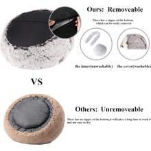 Calming Dog Beds & Cat Cave Bed with Hooded Cover,Removable Washable Round Beds for Small Medium Pets,Anti-Slip Fluffy Coved Bed for Improved Sleep,Fits up to 15/25 lbs Medium,24"x24" - 棕色 - 查看 5
