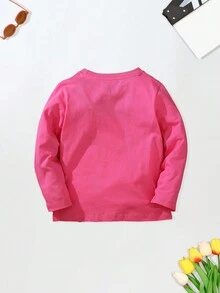 Bé gái Tay áo dài Kỳ lân Hoạt hình In Áo chui đầu Áo sơ mi , Vòng cổ - Màu Hồng Tươi - Xem 2